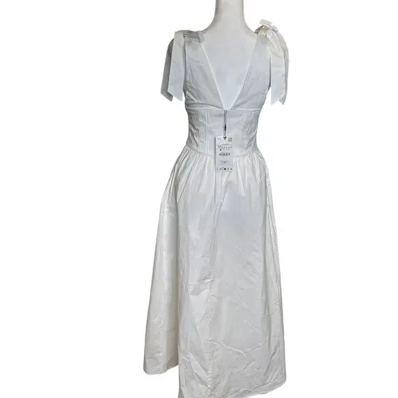 Zara Poplin Midi Dress With Ties Women's Size XS - NWTs Coquette - Picture 3 of 12